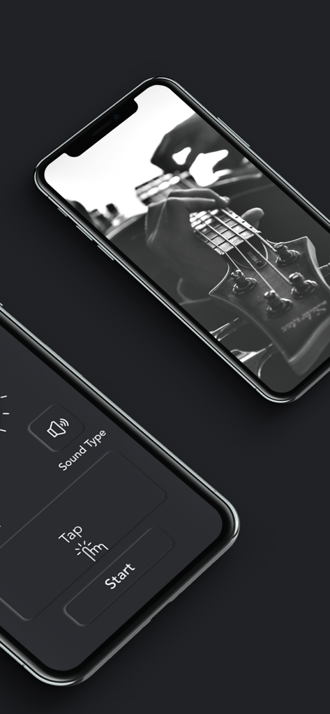 Metronome: Rhythm - Metronome Rhythm app interface on iPhone with guitarist background