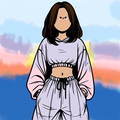 realistic girl faceless with baggy pants and a crop top