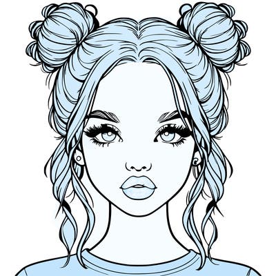 realistic girl with two buns in hair and lips