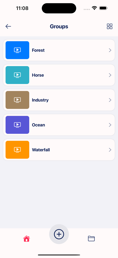 Fuevana IPTV Pro app interface showing a list of organized content groups with colorful icons