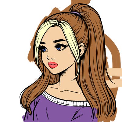 realistic girl with a high ponytail