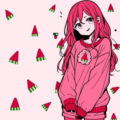 manga teen girl  in a sweater and baggy pants