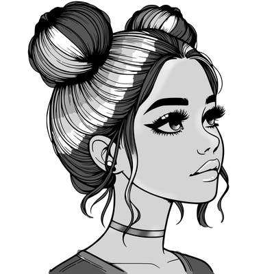 realistic girl with buns on the top of her head