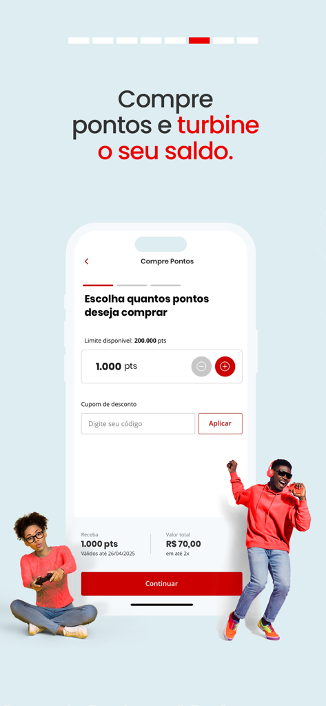 Mobile app screen for Esfera showing the option to buy points and boost balance with a discount coupon field