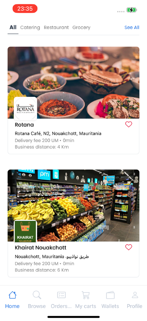 Jeyaboo - Jeyaboo 앱 홈 화면, 지역 음식 및 식료품 배달 옵션 표시