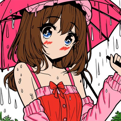 pretty anime girl in the rain