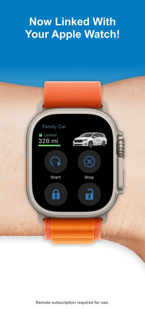 HondaLink app on an Apple Watch showing remote start and lock status for a Honda vehicle