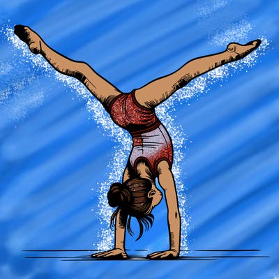 realistic gymnastic hand stand girl in four splits