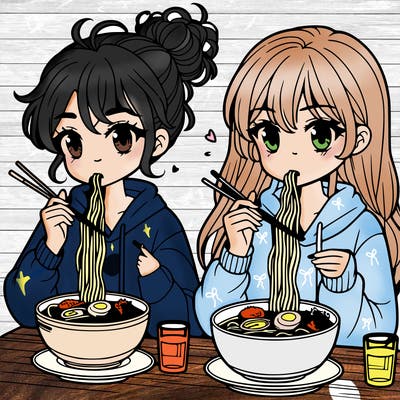 girls eating ramen