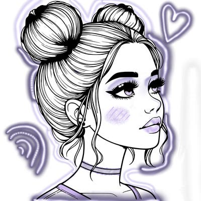 realistic girl with buns on the top of her head