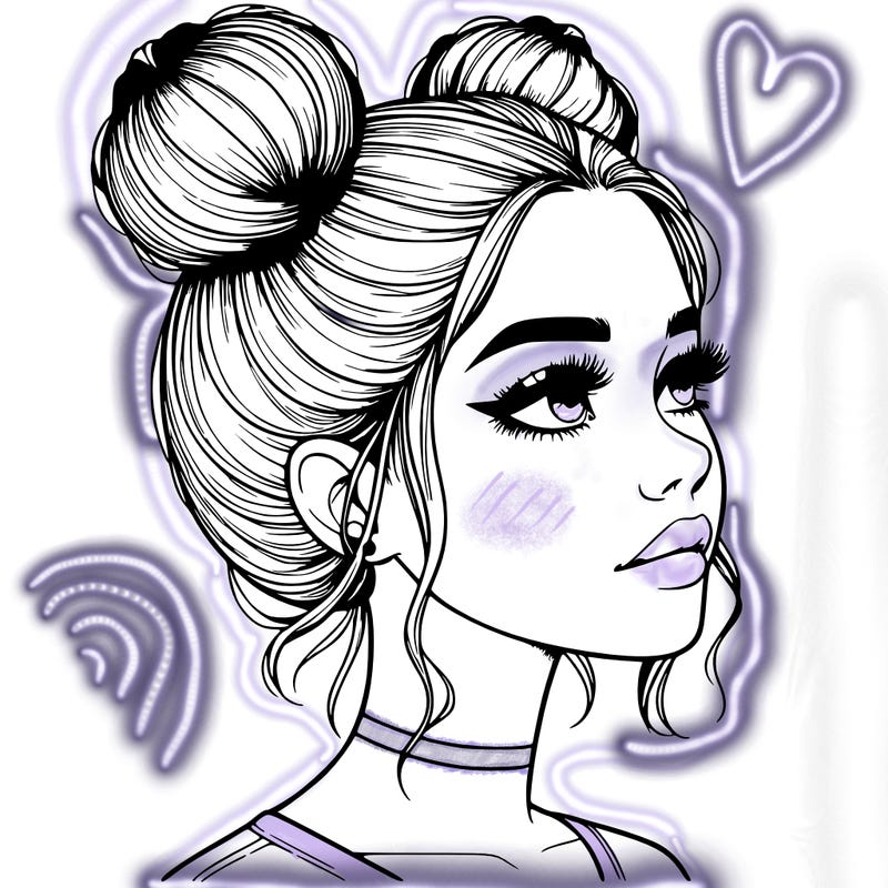 realistic girl with buns on the top of her head