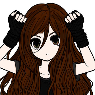 long haired girl with fingerless gloves