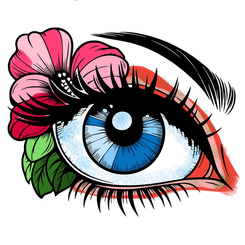 realistic eye with flower