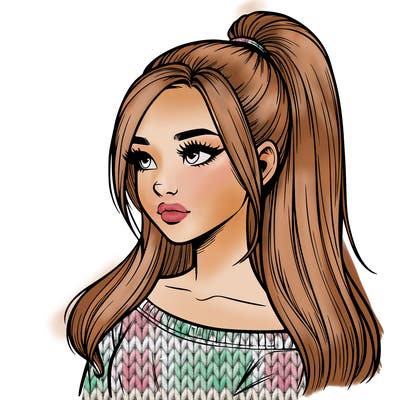realistic girl with a high ponytail