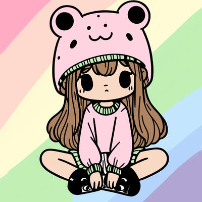 a girl wearing a frog hat and some frog socks