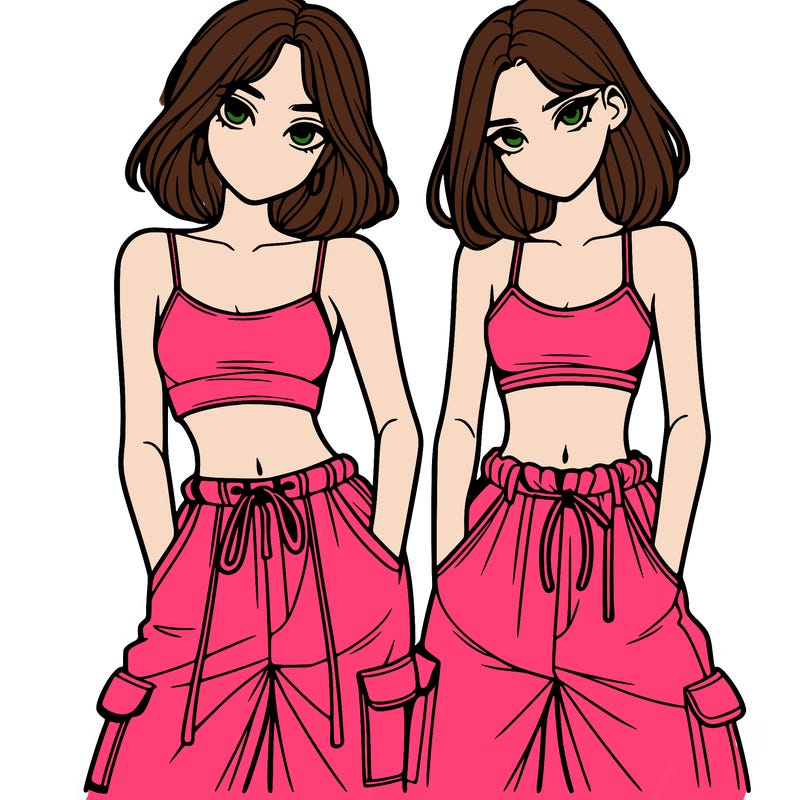 two girls with crop top with baggy pants