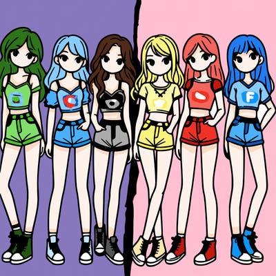 a group of girls wearing crop tops and shorts