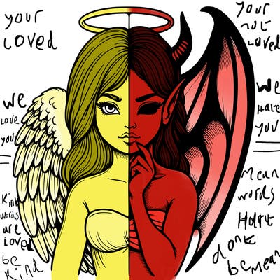 realistic angel half demon