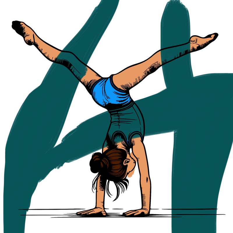 realistic gymnastic hand stand girl in four splits