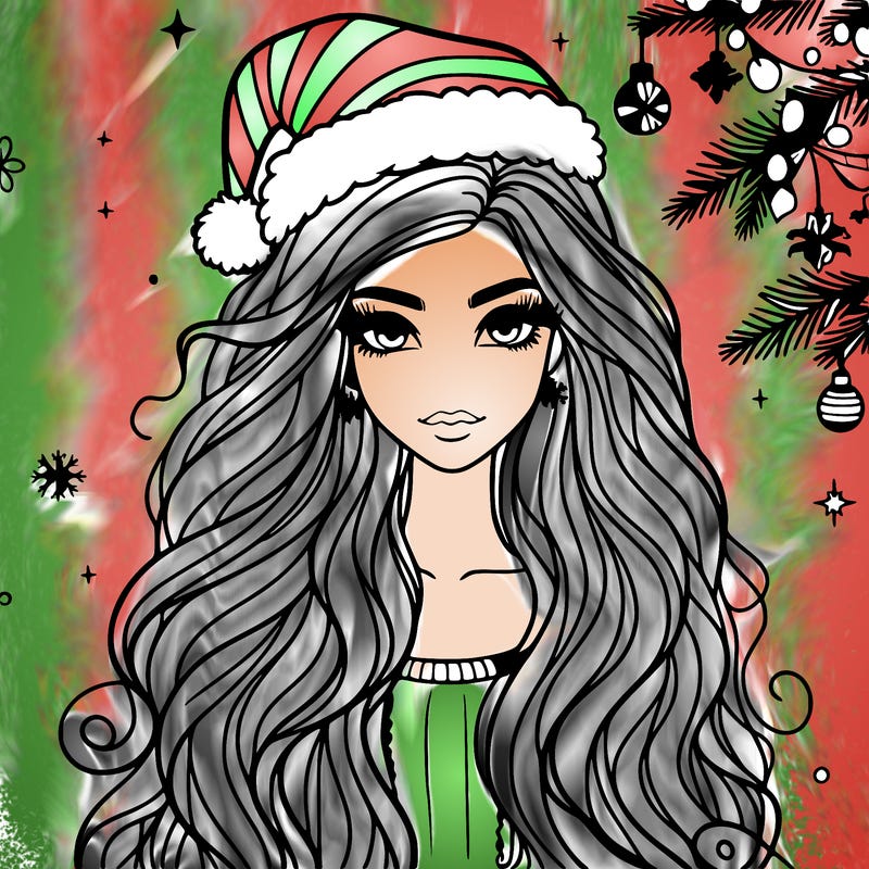 christmas fashionable female model and long hair