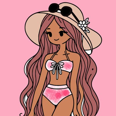 a girl in a bikini with long hair