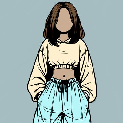 realistic girl faceless with baggy pants and a crop top