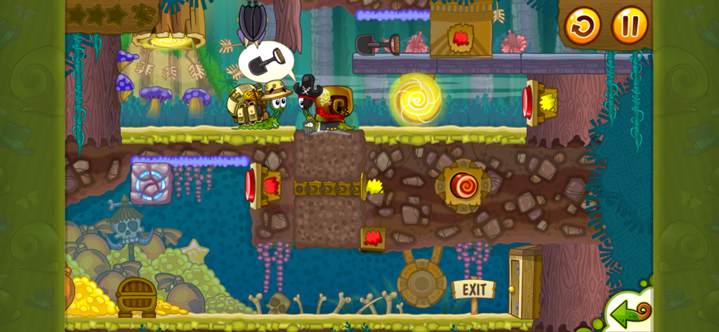 Snail Bob 2: Platform Games 2d - Snail Bob wearing a pirate costume in a 2D physics puzzle forest level
