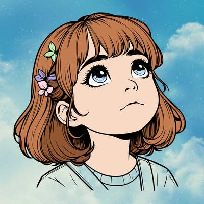 realistic girl looking up