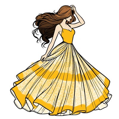 realistic woman with dress flowing in the wind