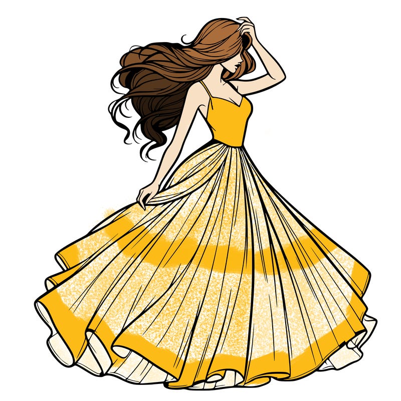 realistic woman with dress flowing in the wind