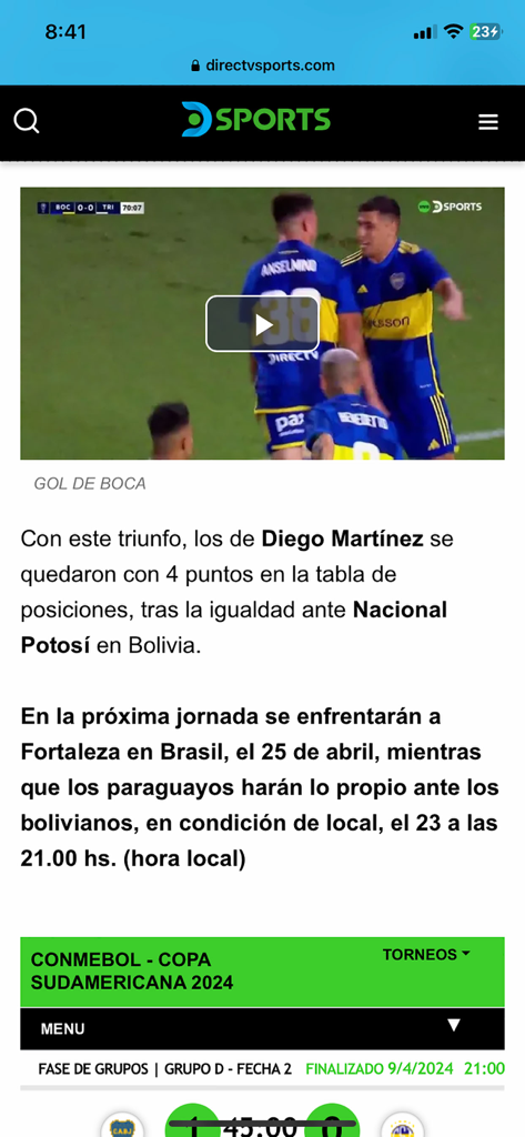 Mobile screen showing sports news and soccer video highlights on DSPORTS Radio.