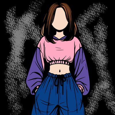 realistic girl faceless with baggy pants and a crop top