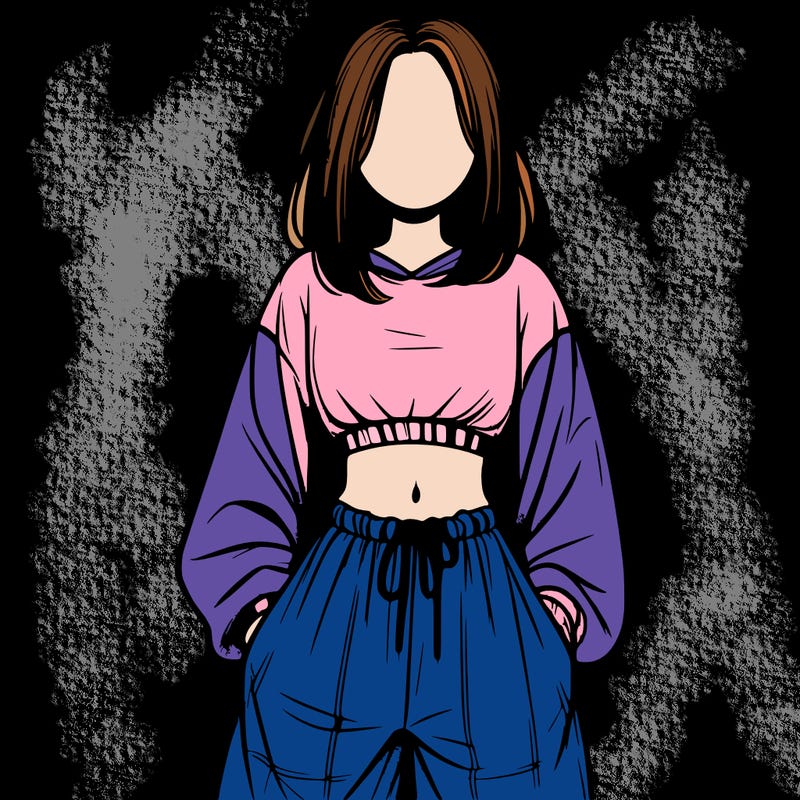 realistic girl faceless with baggy pants and a crop top