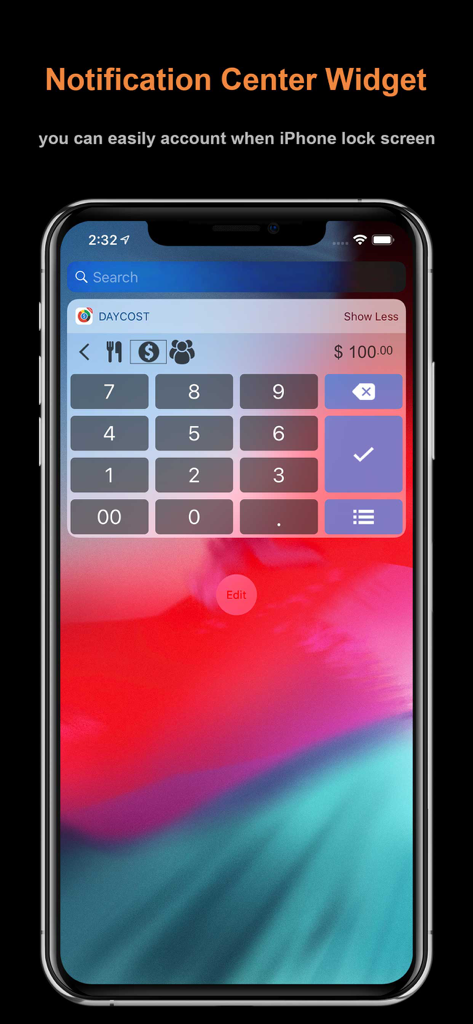 DayCost - Personal Finance - DayCost notification center widget for quick expense entry on iPhone lock screen.