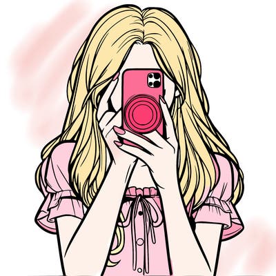 a realistic girl holding her phone taking pictures