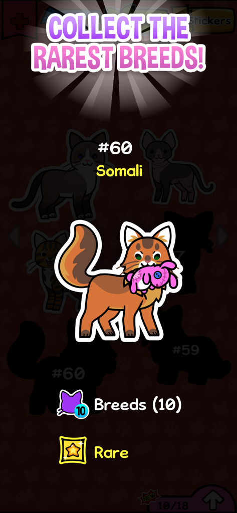 A rare Somali cat sticker in the My Cat Album game