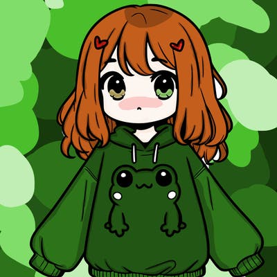 girl wearing frogging sweatshirt