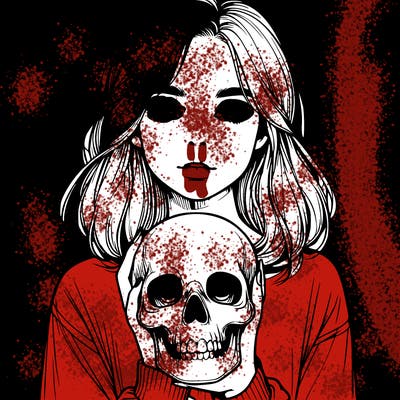 realistic girl holding a skull