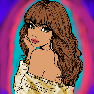 realistic girl with bangs looking over her shoulder
