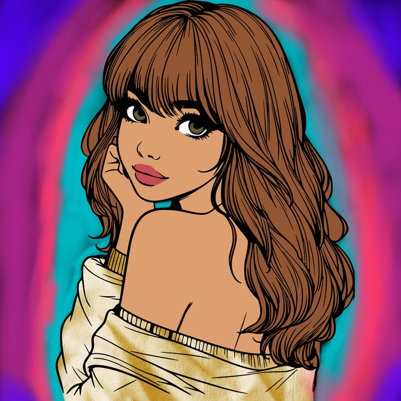 realistic girl with bangs looking over her shoulder