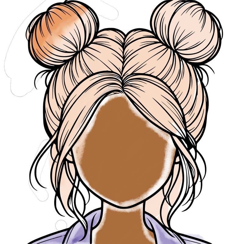 realistic girl with buns on the top of her hair