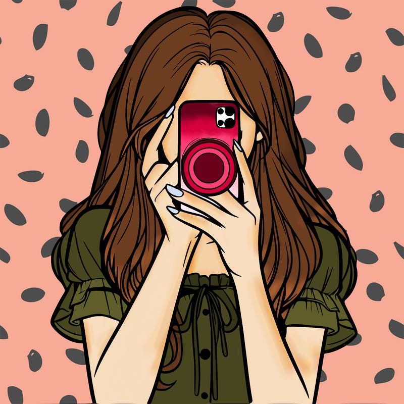 a realistic girl holding her phone taking pictures