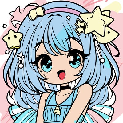cute anime girl with star accessories