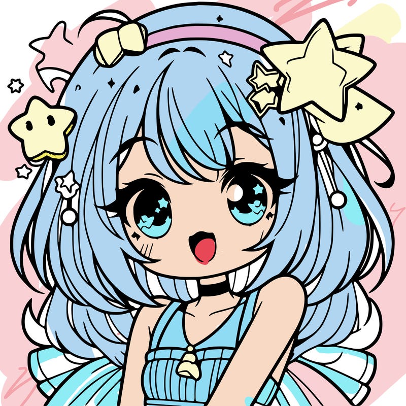 cute anime girl with star accessories