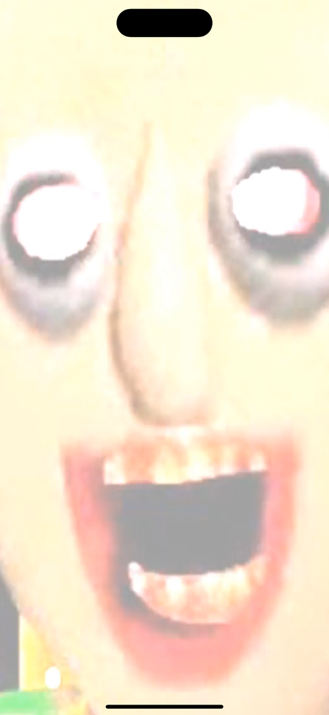 Scary Granny Contact Game - Close up of a scary distorted character face with glowing white eyes and an open mouth jump scare