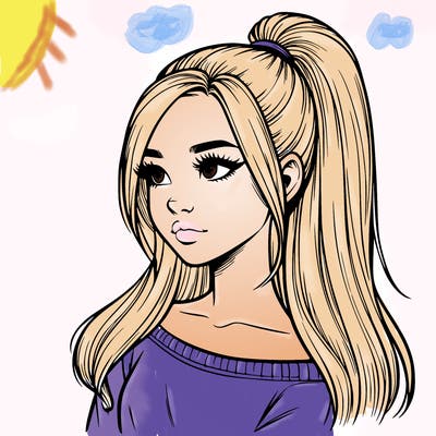 realistic girl with a high ponytail