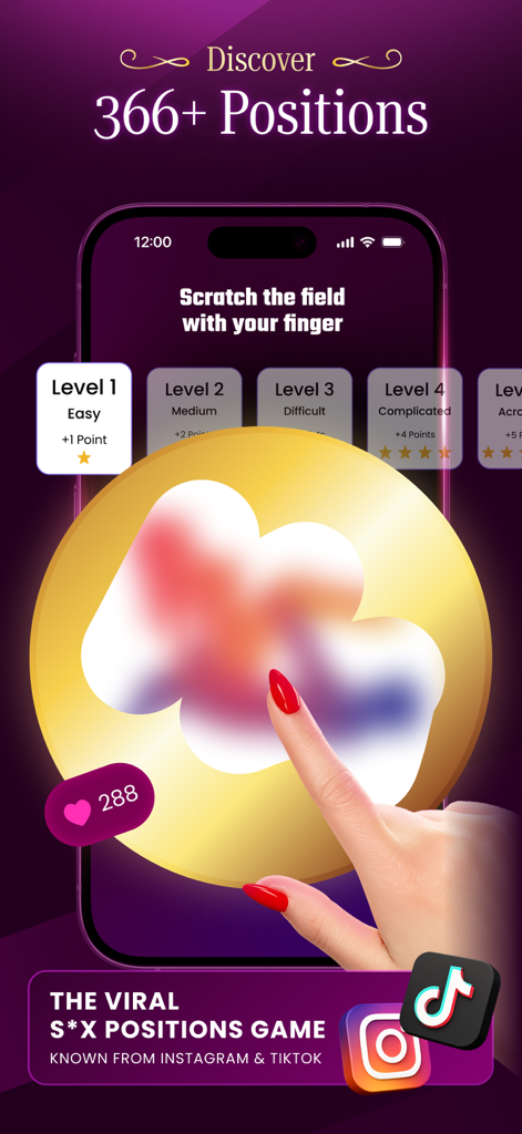 Hand kratzt einen goldenen Kreis auf einem Smartphone, um eine versteckte Schlafzimmerposition in der Scratch Adventure App freizulegen.