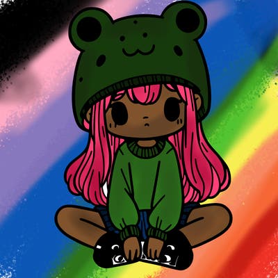 a girl wearing a frog hat and some frog socks