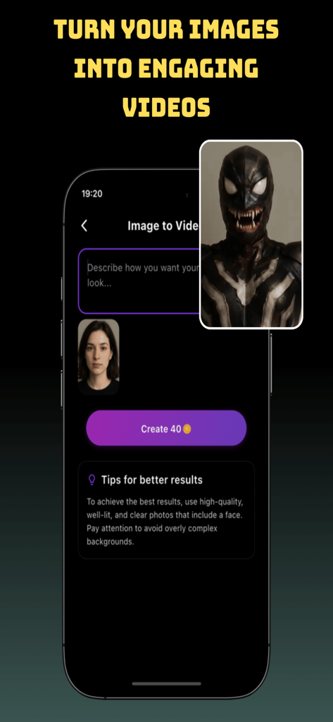 Interfaz de la aplicación NanoBanana que muestra la función de imagen a vídeo para convertir fotos en atractivos vídeos IA