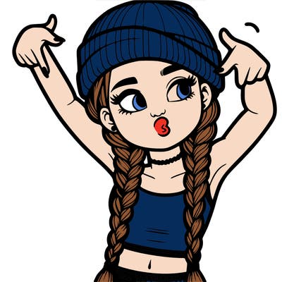 realistic teenage girl with braids and a beanie and crop top doing 🫶🏼